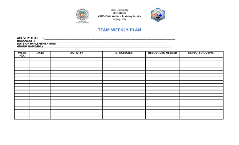 Team Weekly Plan | PDF