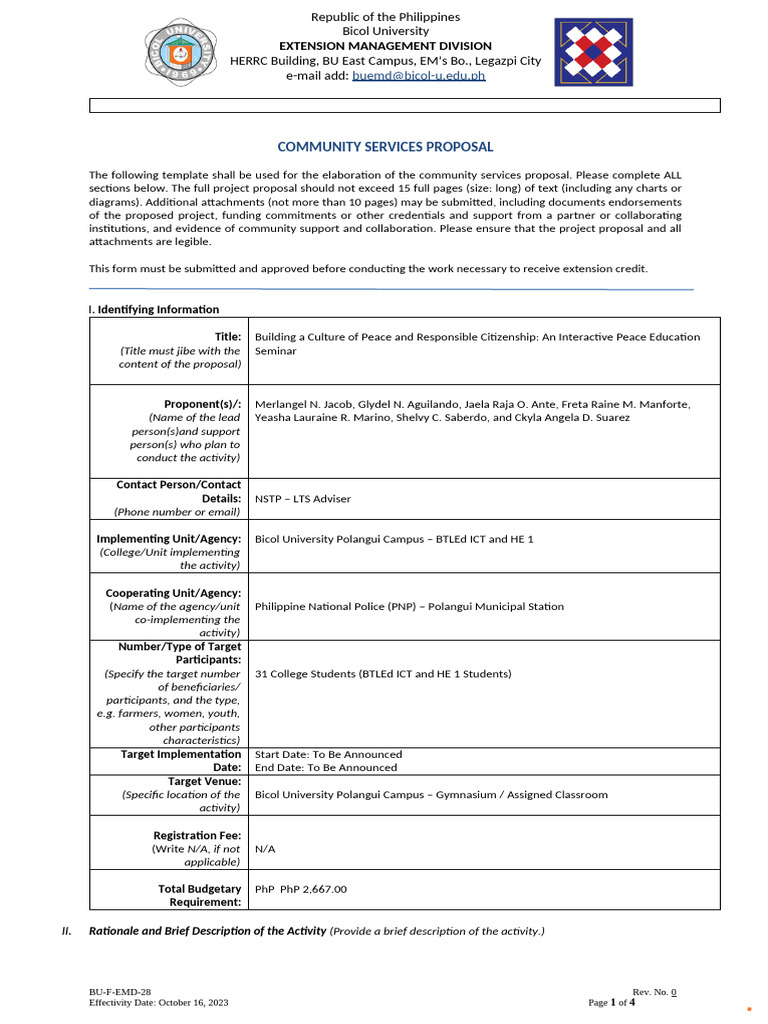 BUEMD Form 28 - Proposal Community Services - Rev 0 - 2023 | PDF ...