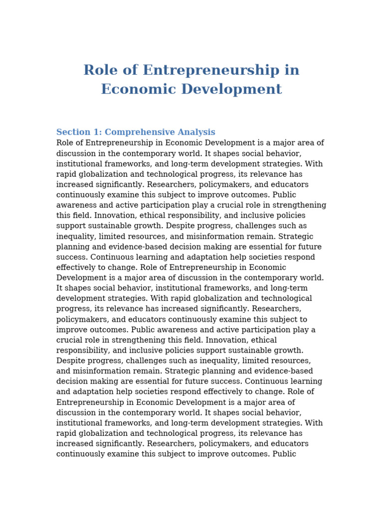 Role of Entrepreneurship in Economic Development Set6 | PDF ...