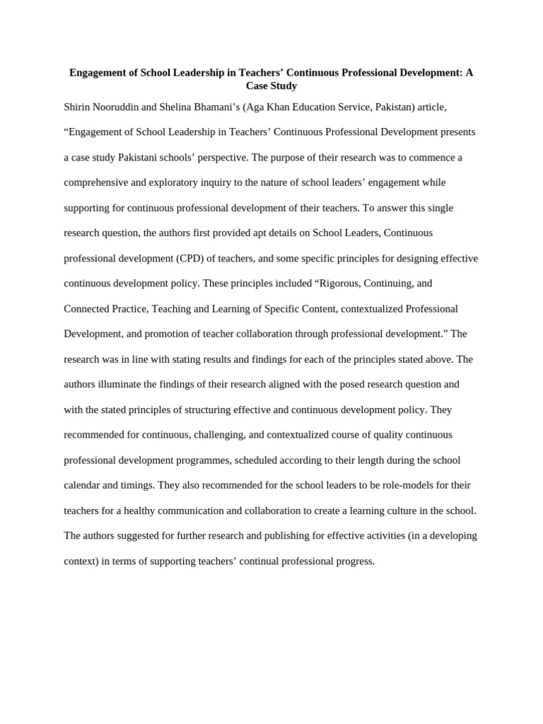 Article ReviewEngagement of School Leadership in Teachers' Continuous | PDF