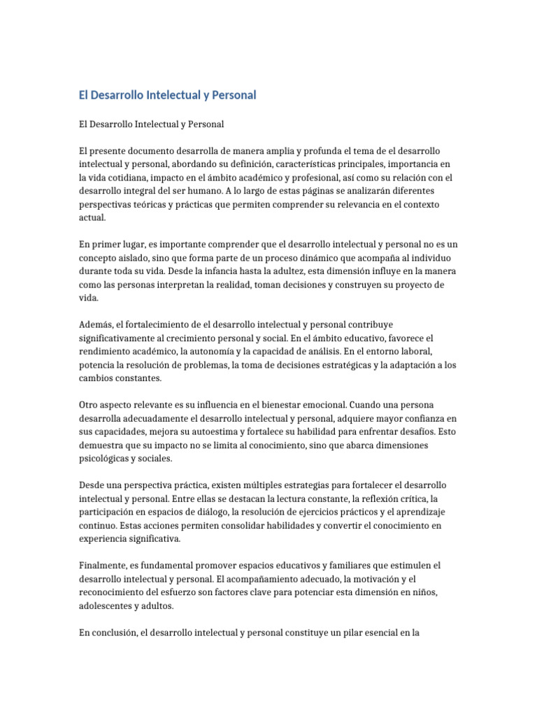 El Desarrollo Intelectual y Personal | PDF | Adultos | Aprendizaje