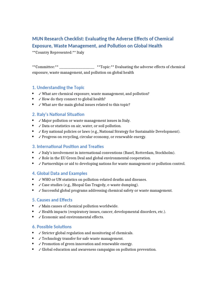 MUN Research Checklist Italy | PDF
