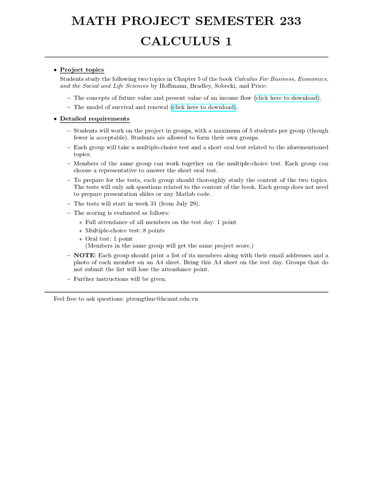 Calculus 1 Project 233 | PDF