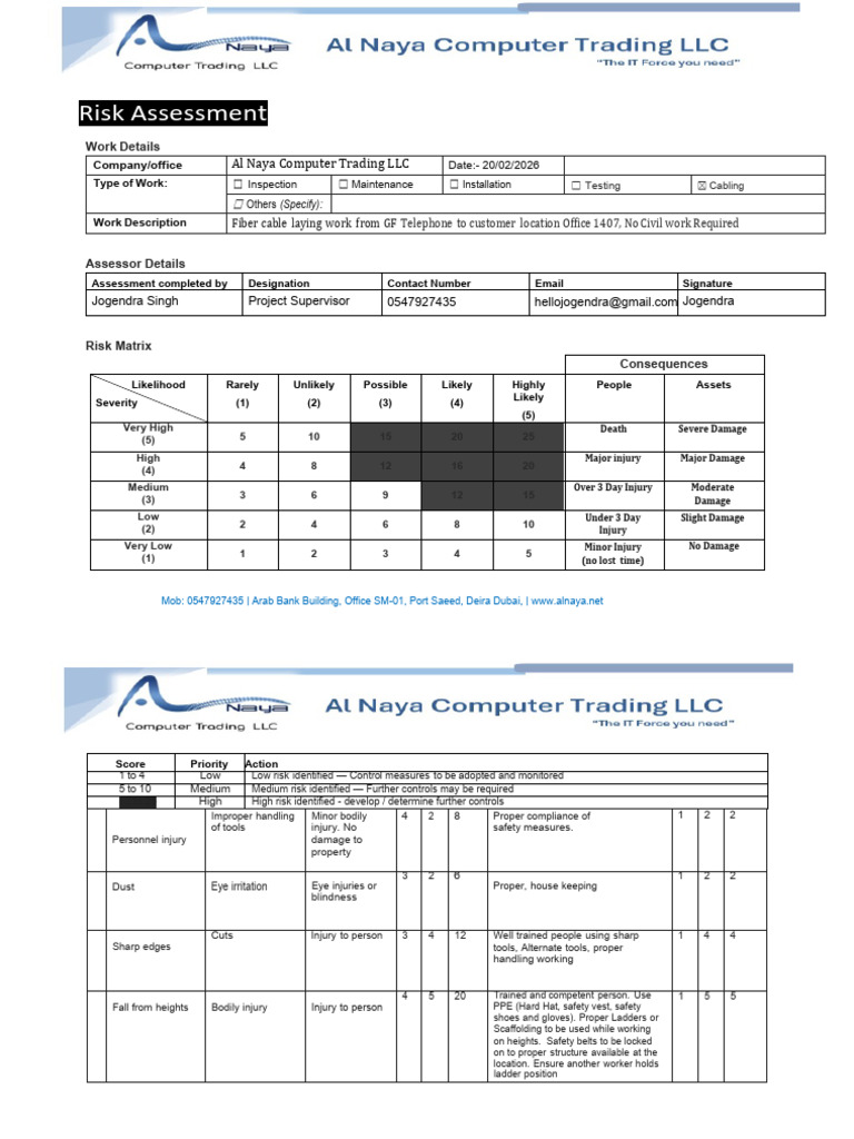 Al Naya - Risk Assessment Form | PDF | Occupational Safety And Health ...