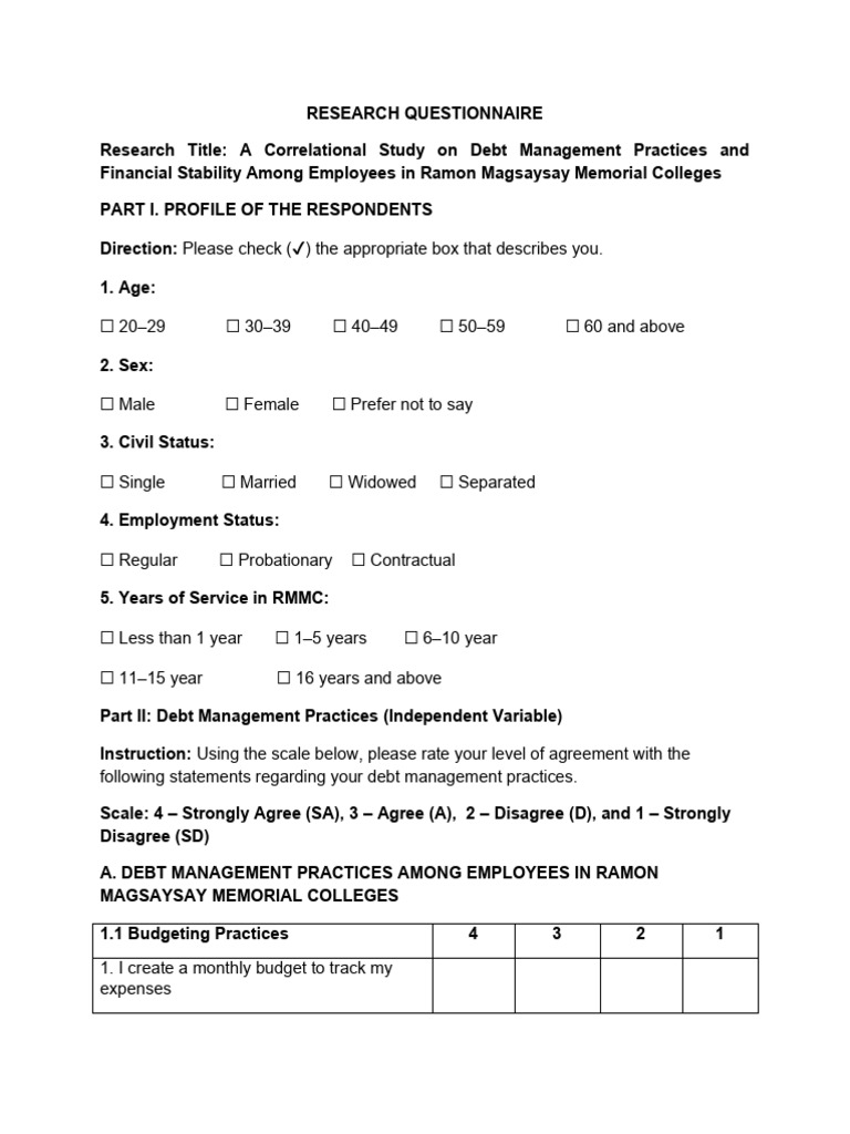 Research Questionnaire | PDF | Debt | Interest
