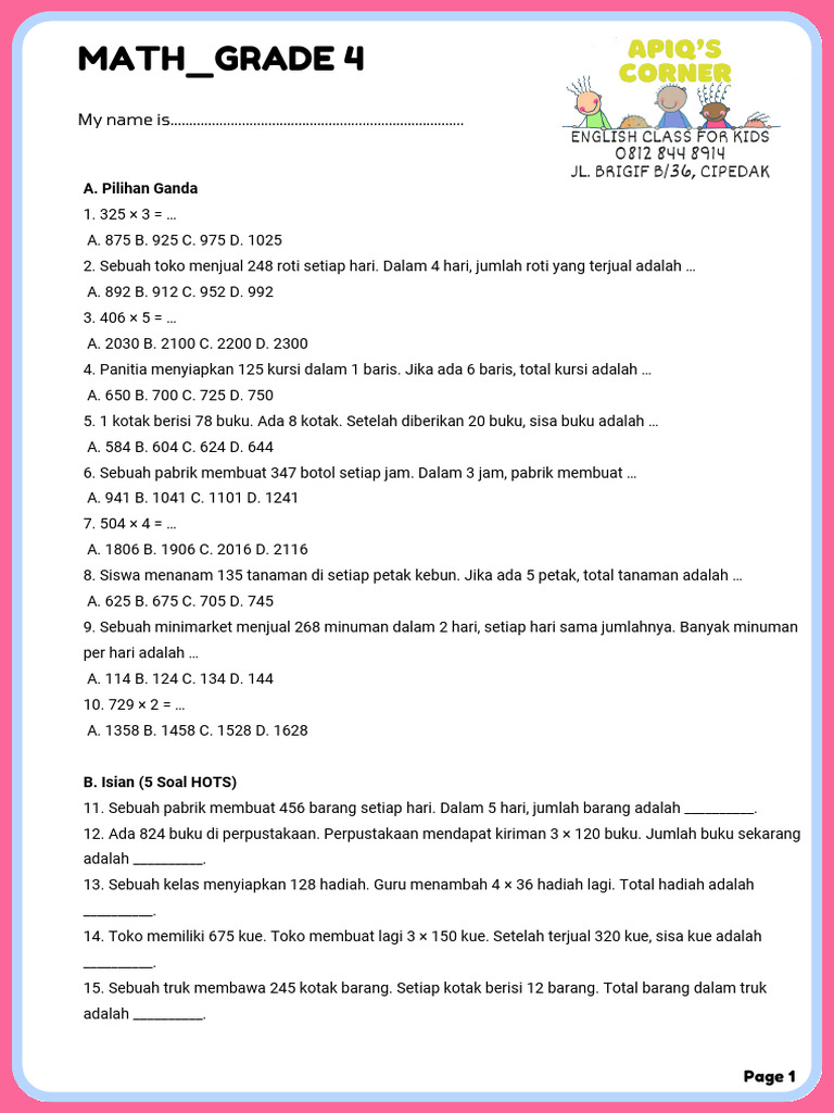 Math Grade 4 December 2025 | PDF