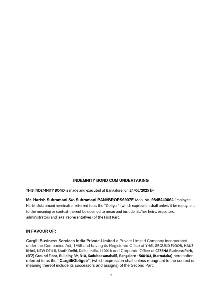 Indemnity Bond June 2025 | PDF | Indemnity | Justice