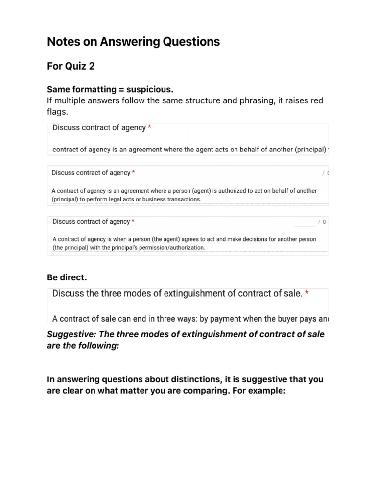 Notes On Answering Questions | PDF
