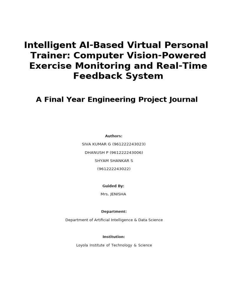 Intelligent AI Based Virtual Personal Trainer Computer Vision Powered ...