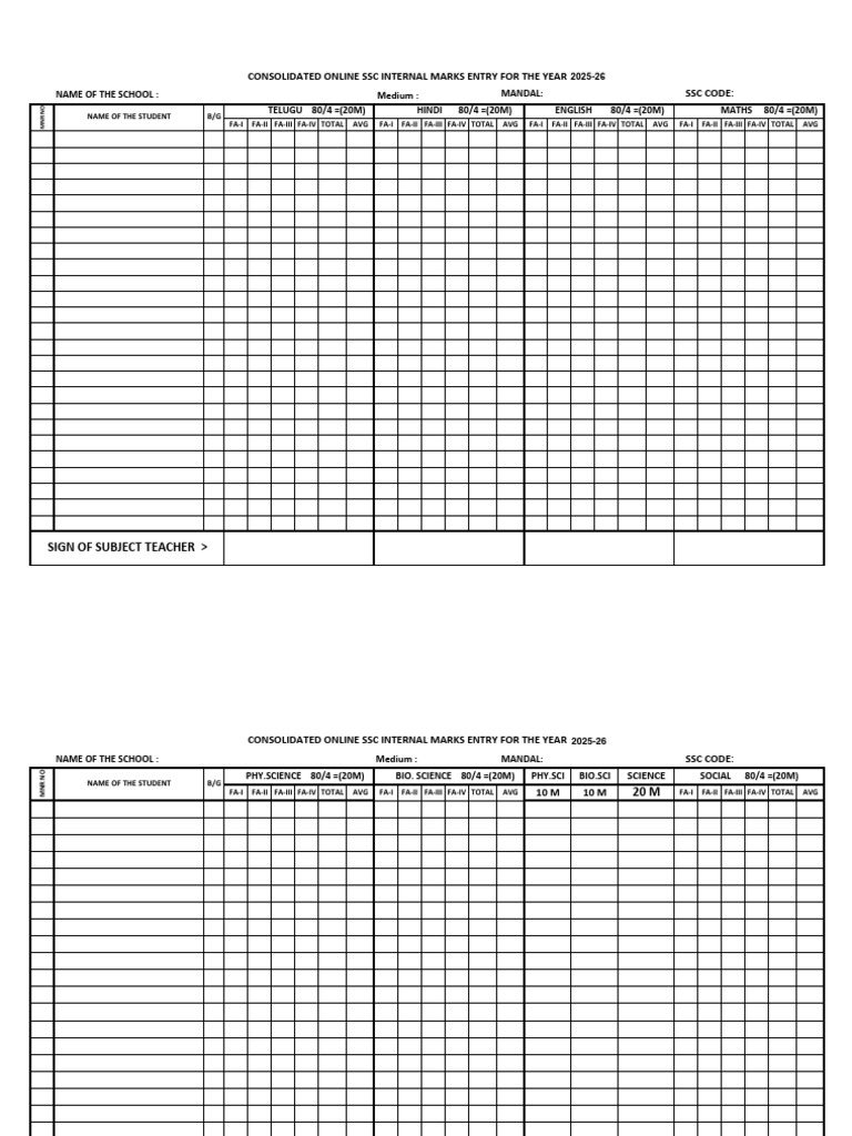 SSC (Final) Internal Marks 2025-26 | PDF