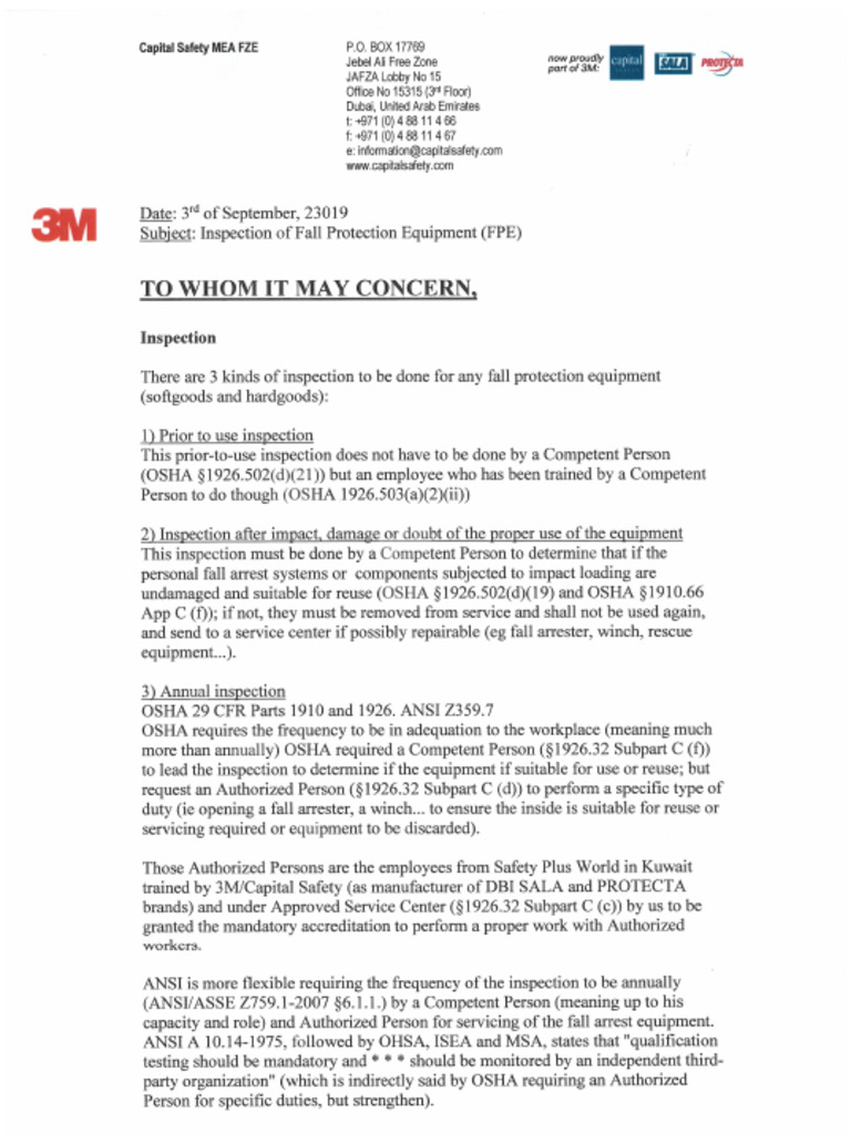 Fall Protection Equipment Inspection | PDF