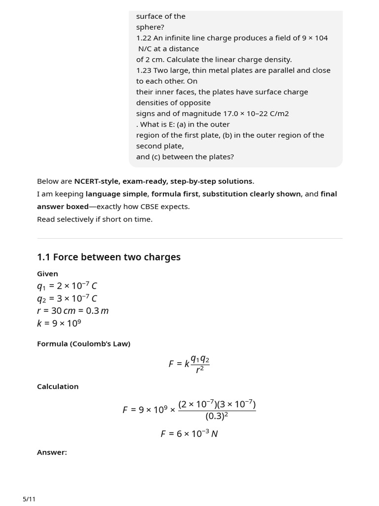 Class 12 Electrostatics Solutions - Removed | PDF | Physics ...