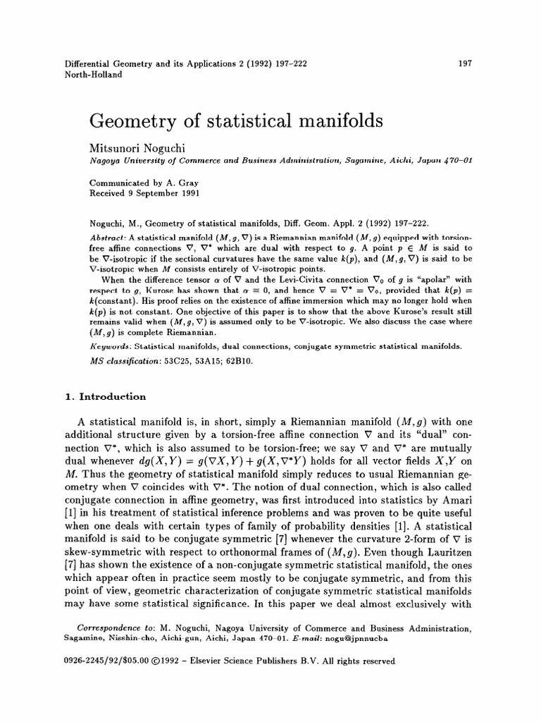 Geometry of Statistical Manifolds 2 | PDF | Mathematical Concepts ...