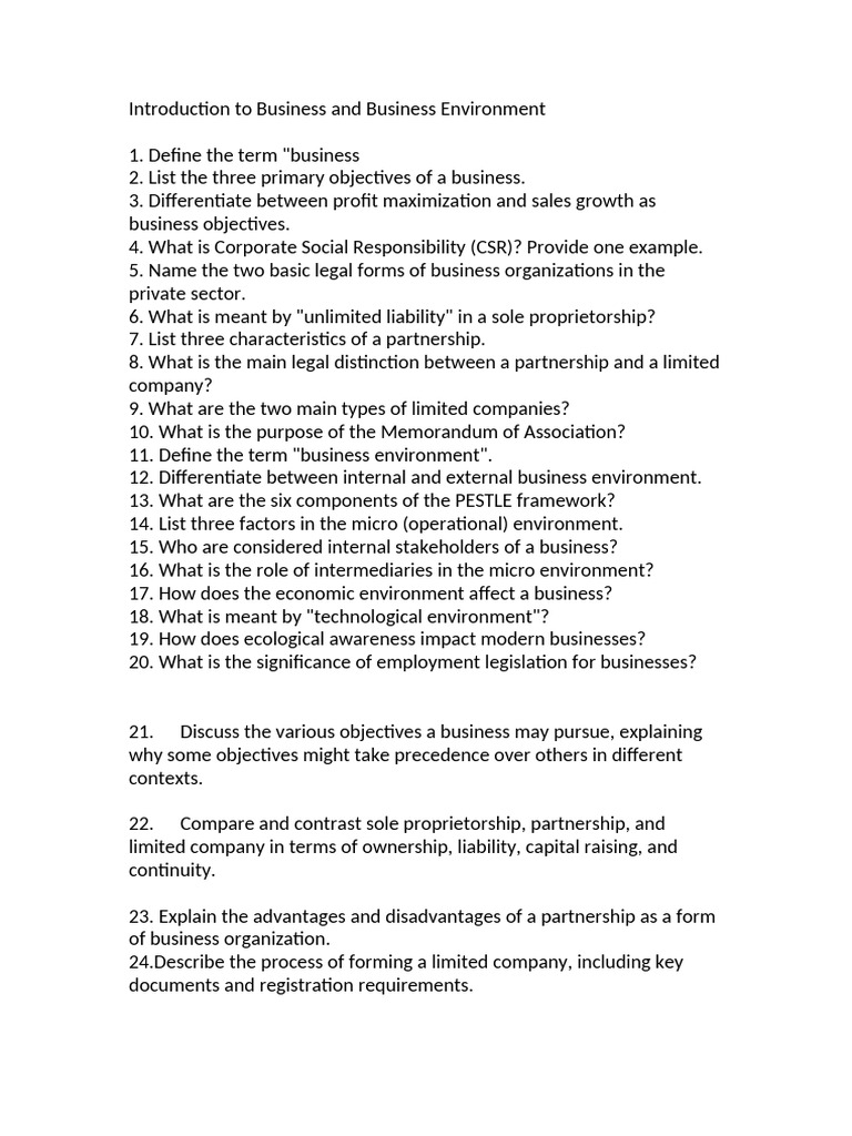 Introduction To Business and Business Environment | PDF | Corporate ...