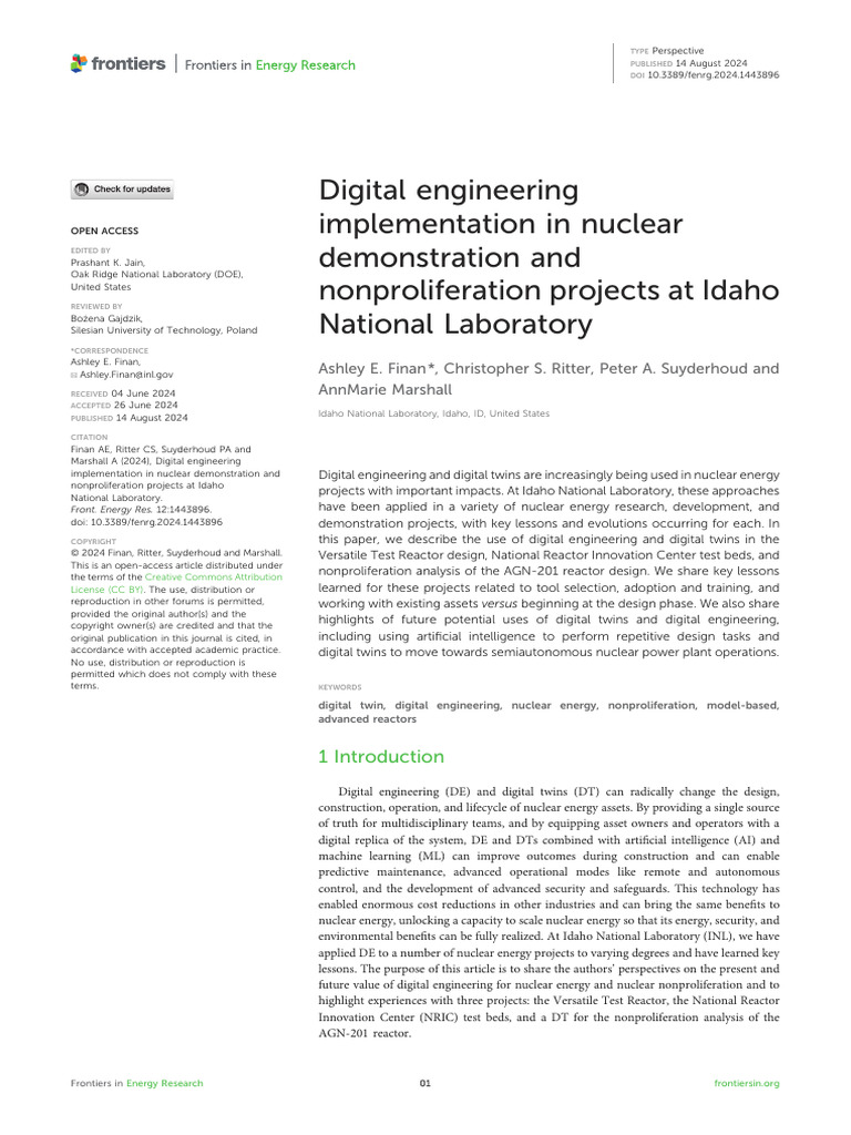 Digital Engineering Implementation in Nuclear Demonstration and ...