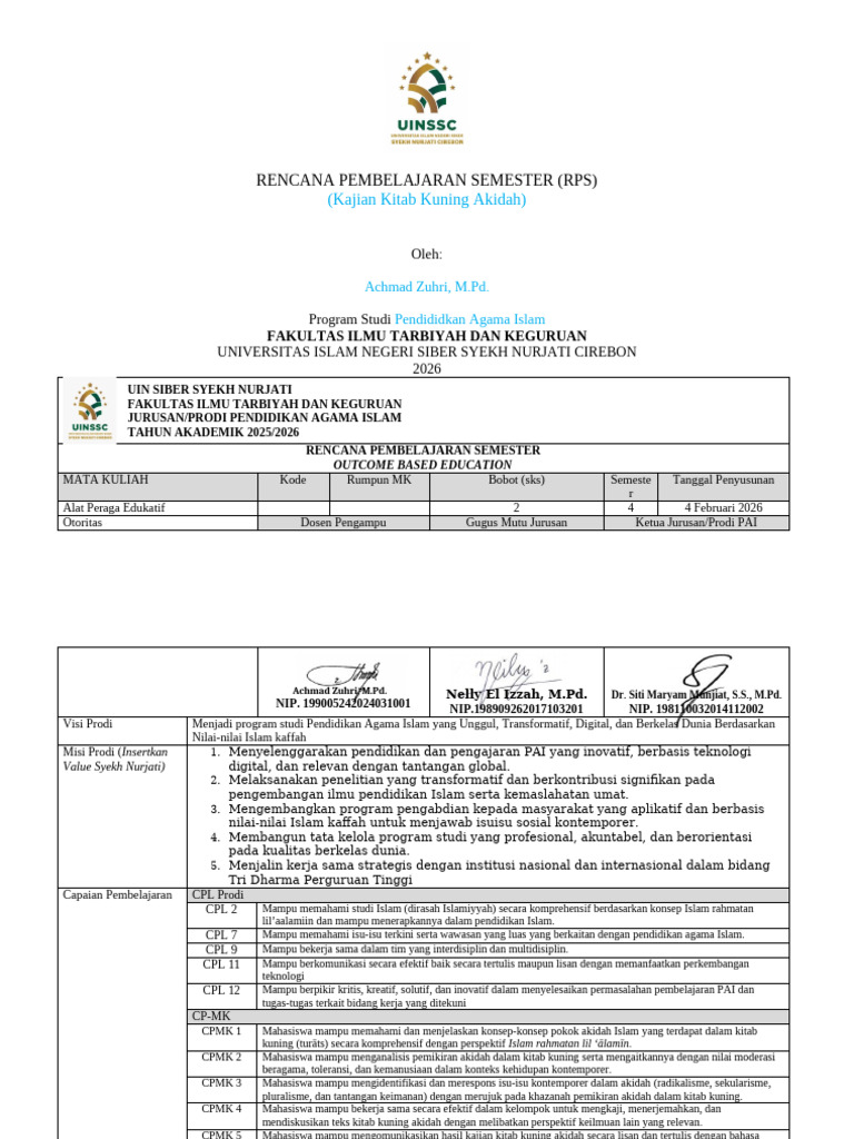 RPS Kajian Kitab Kuning Akidah 2026 | PDF