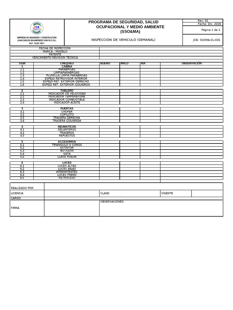 Formulario Check List Vehículos | PDF