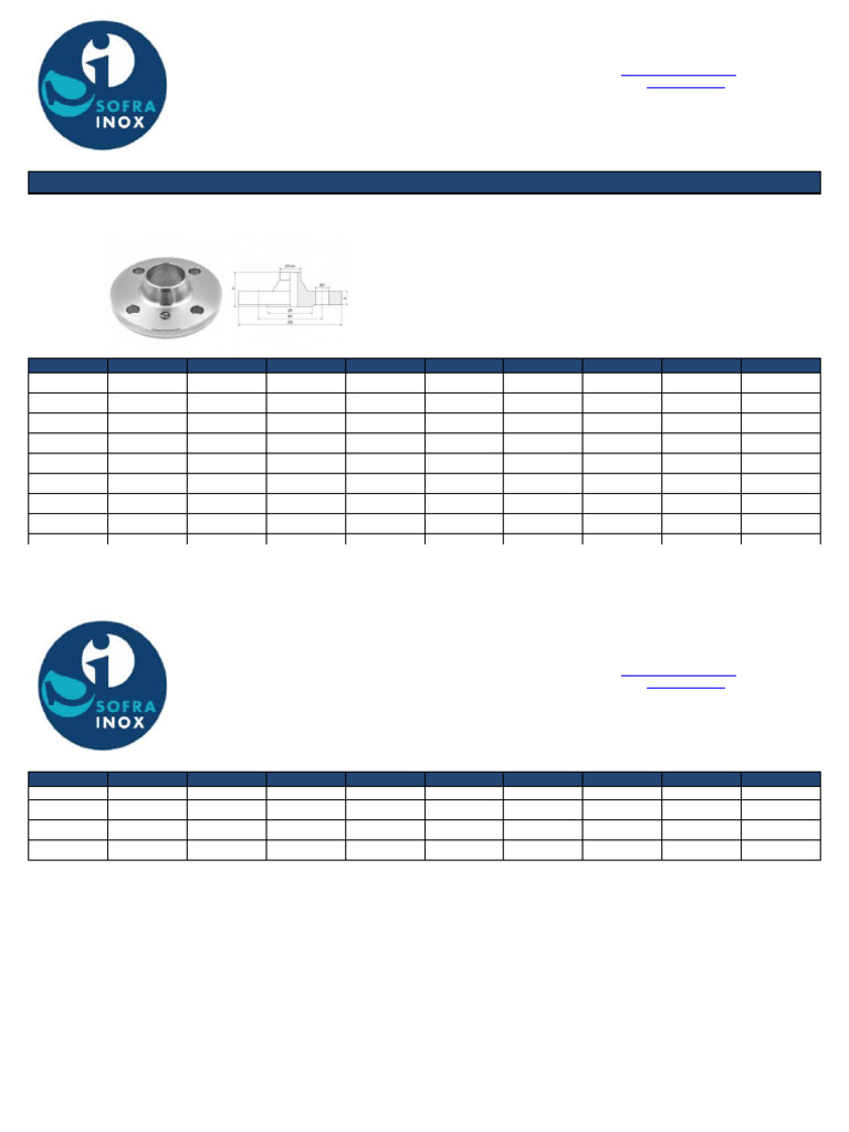 Fiche Bride A Collerette Type 11b Pn1016 304l SOFRA | PDF