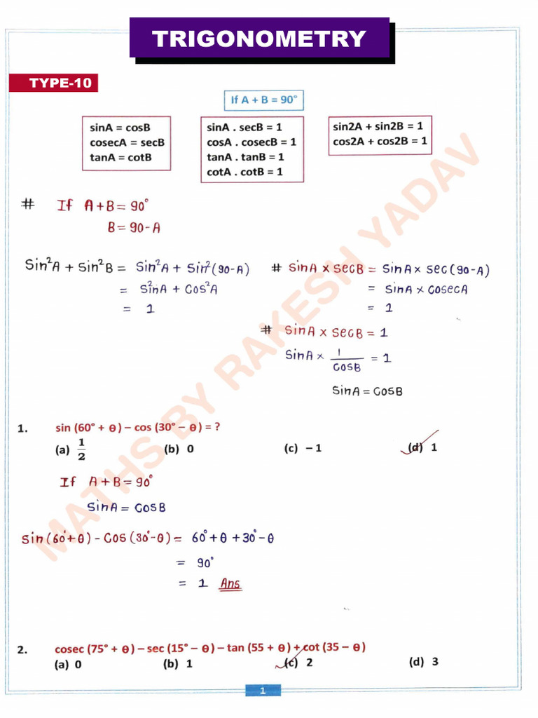 Trigonometry Notes 14-07-596154 - Crwill | PDF