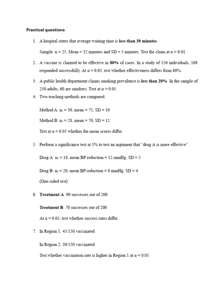 Practical Questions Hypothesis Testing | PDF