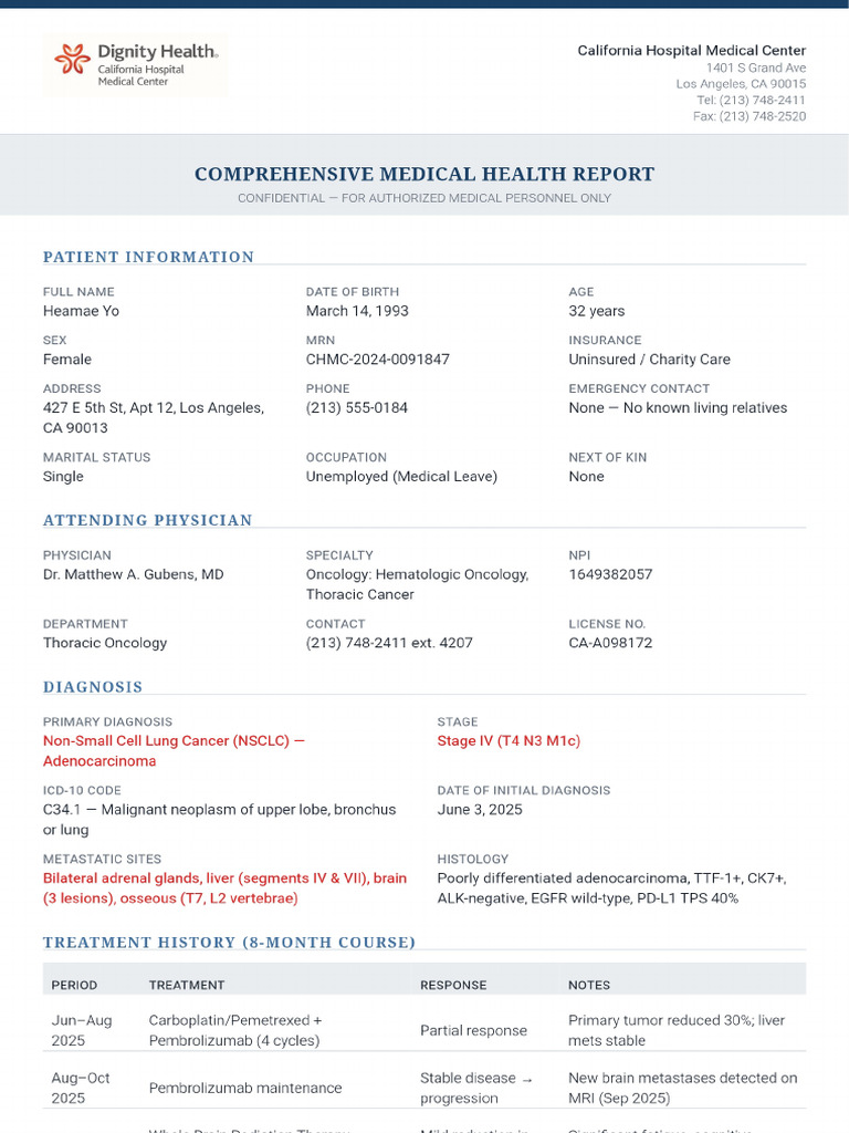 Medical Report Heamae Yo | PDF
