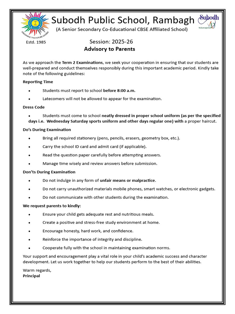 Parent Advisory Note Term 2 | PDF