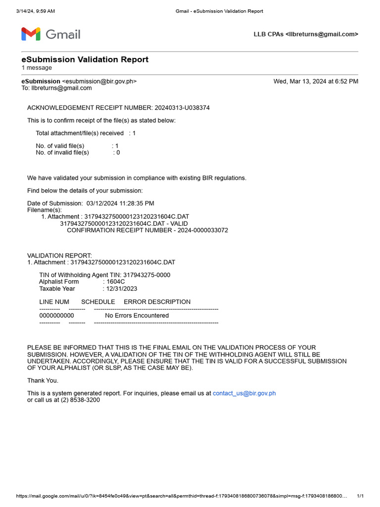 Gmail - ESubmission Validation Report | PDF