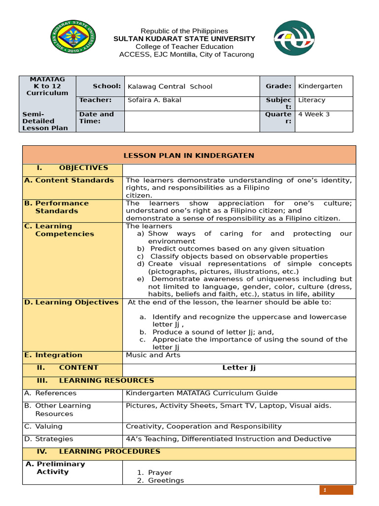 Letter J - Matatag Lp. Faira | PDF | Learning | Lesson Plan