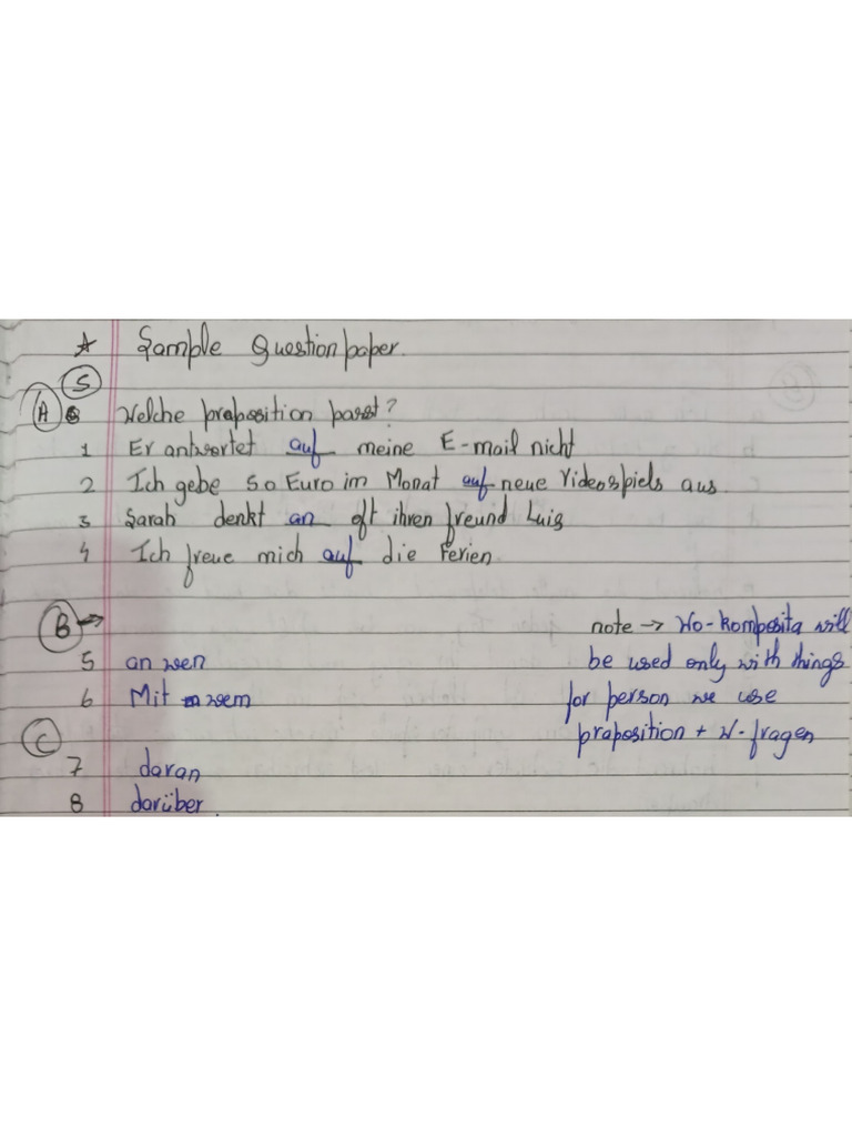 German Sample Paper Answer Keys | PDF