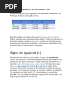 Signos y símbolos en Excel | PDF