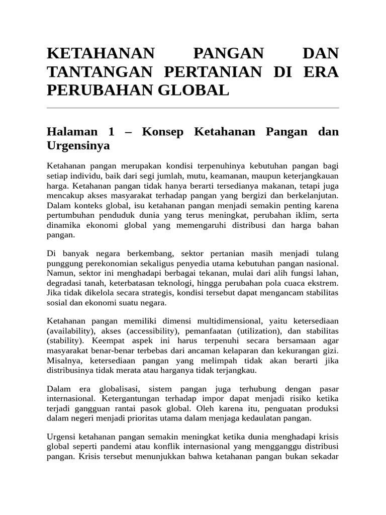Ketahanan Pangan Dan Tantangan Pertanian Di Era Perubahan Global | PDF