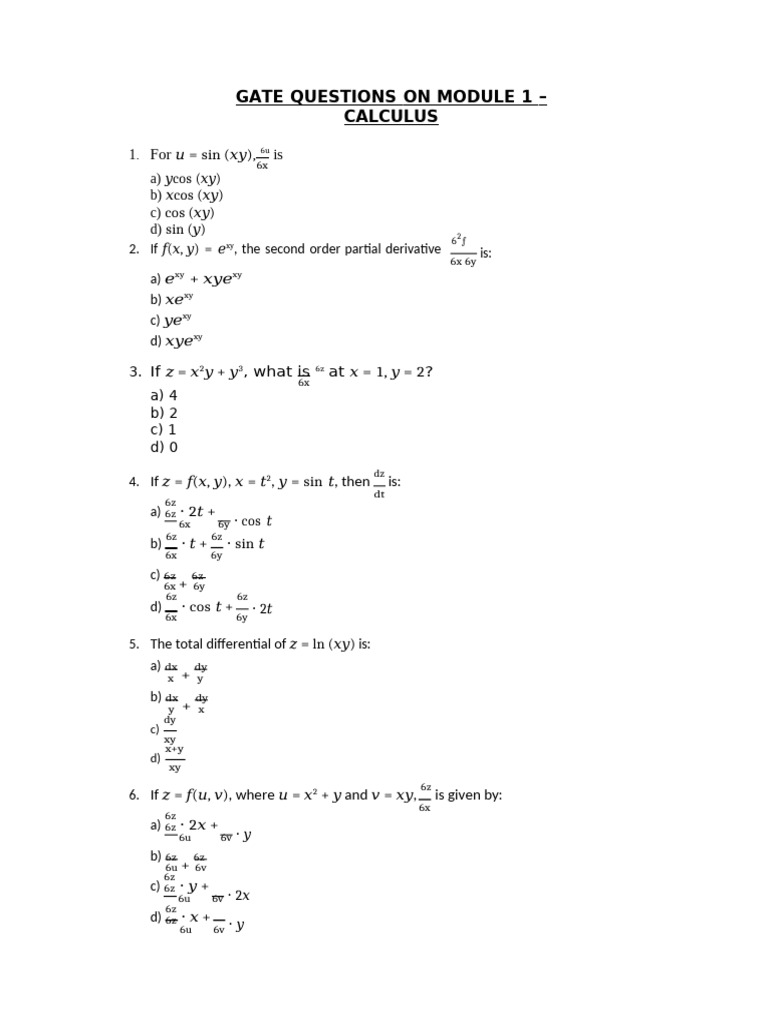 Gate Questions (Module 1) | PDF | Mathematical Analysis | Calculus