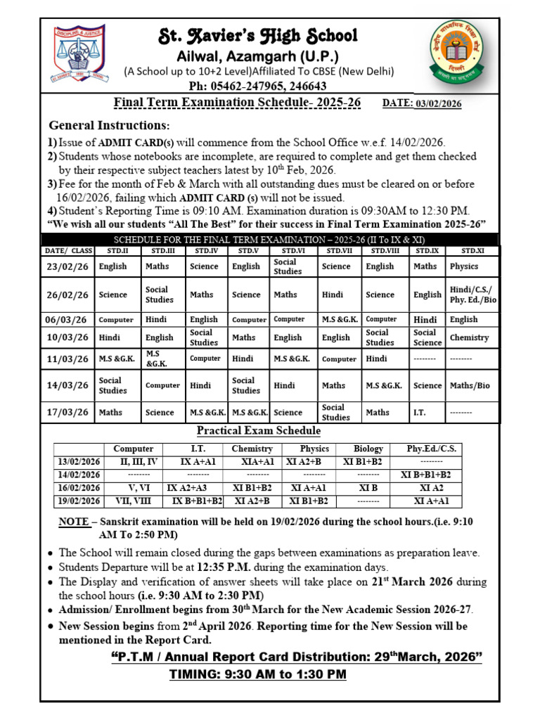 Final Term Examination-2025-26 - Date Sheet | PDF | Qualifications ...