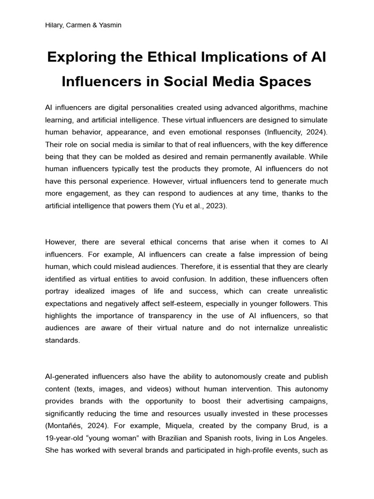 Exploring The Ethical Implications of AI Influencers in Social Media ...