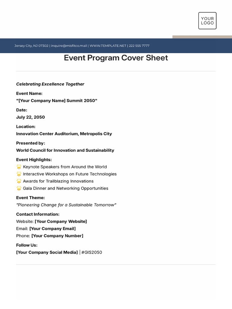 Event Program Cover Sheet Template | PDF