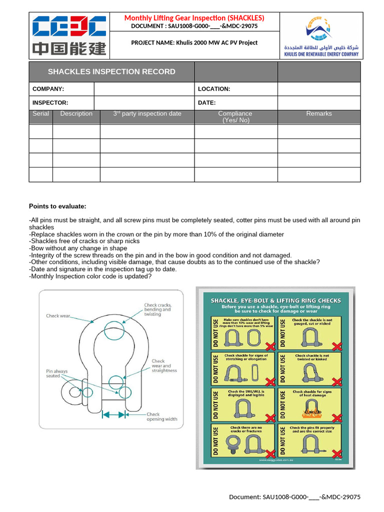 SAU1008-G000 - &MDC-29075 Monthly Lifting Gear Inspection Checklist ...