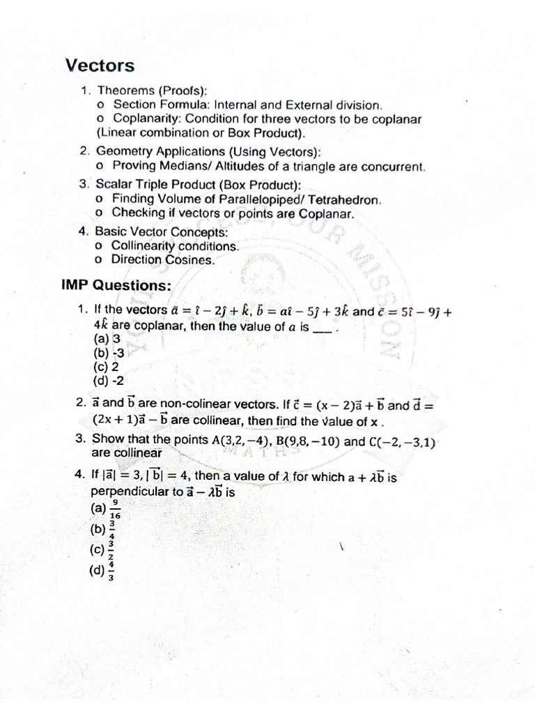 Vectors All Important Questions | PDF