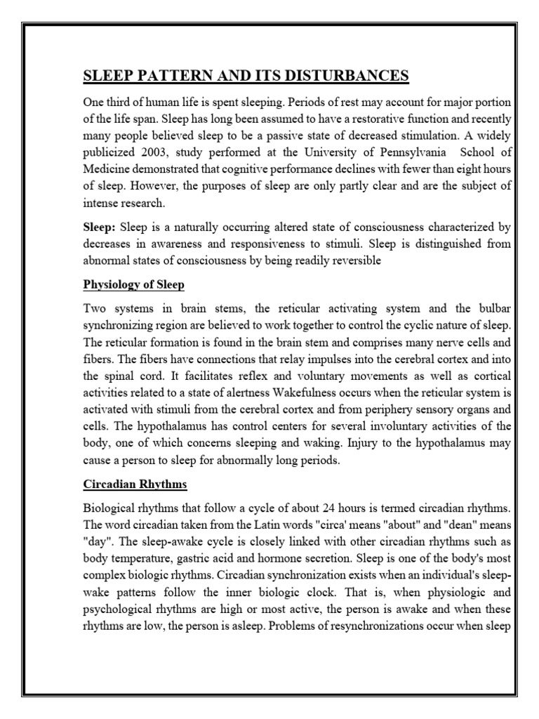 Sleep Pattern and Its Disturbances | PDF | Sleep | Sleep Disorder