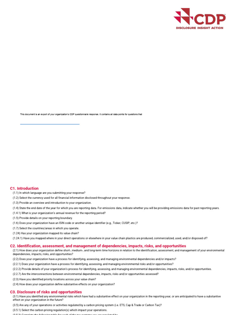 CDP Climate Change Questionnaire | PDF | Supply Chain | Greenhouse Gas