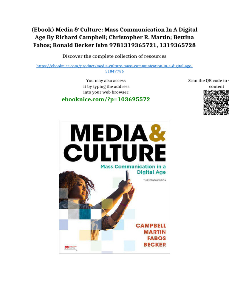 (Ebook) Media &amp; Culture: Mass Communication in A Digital Age by Richard Campbell Christopher R ...