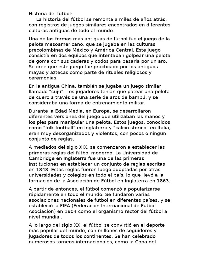 Historia Del Futbol | PDF | Asociación de Futbol | Deportes de equipo