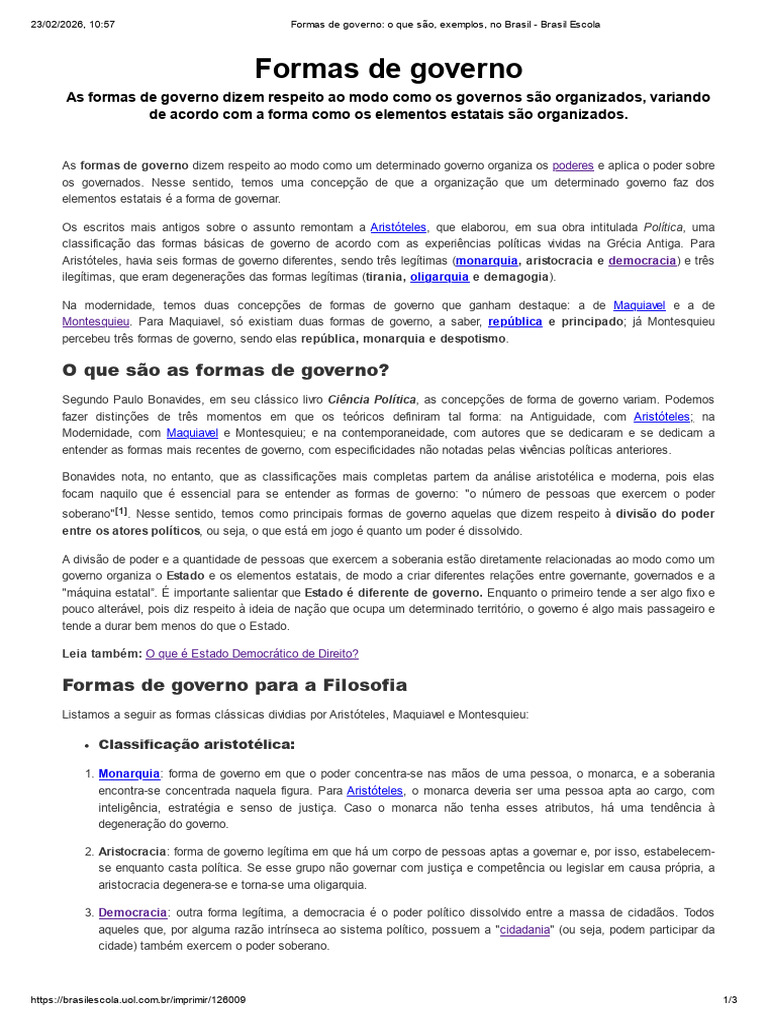 Formas de Governo - o Que São, Exemplos, No Brasil - Brasil Escola ...