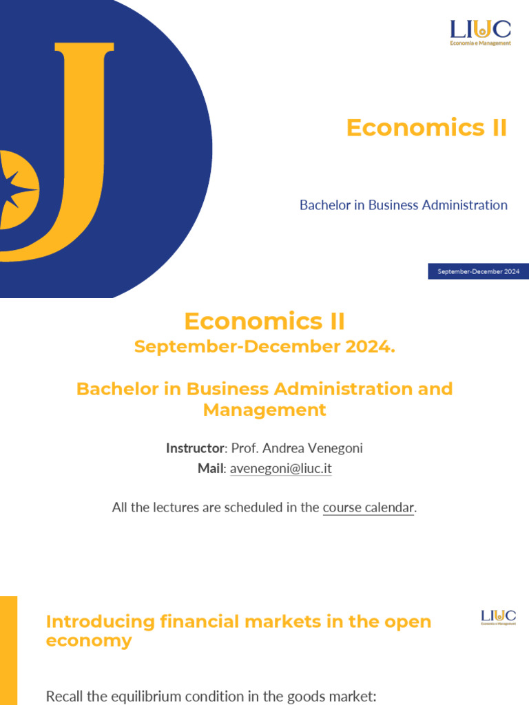Economics II - Lecture 10 - Open Economy - The is-LM-UIP Model 2024 ...