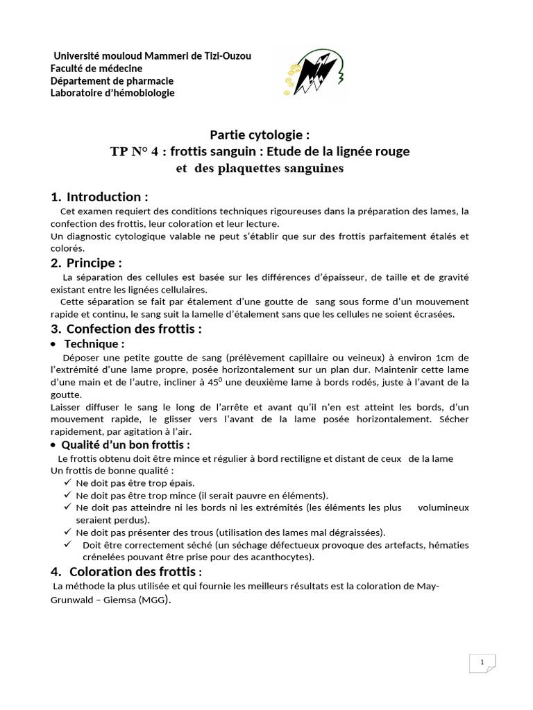 Frottis | PDF | Globule rouge | Anémie