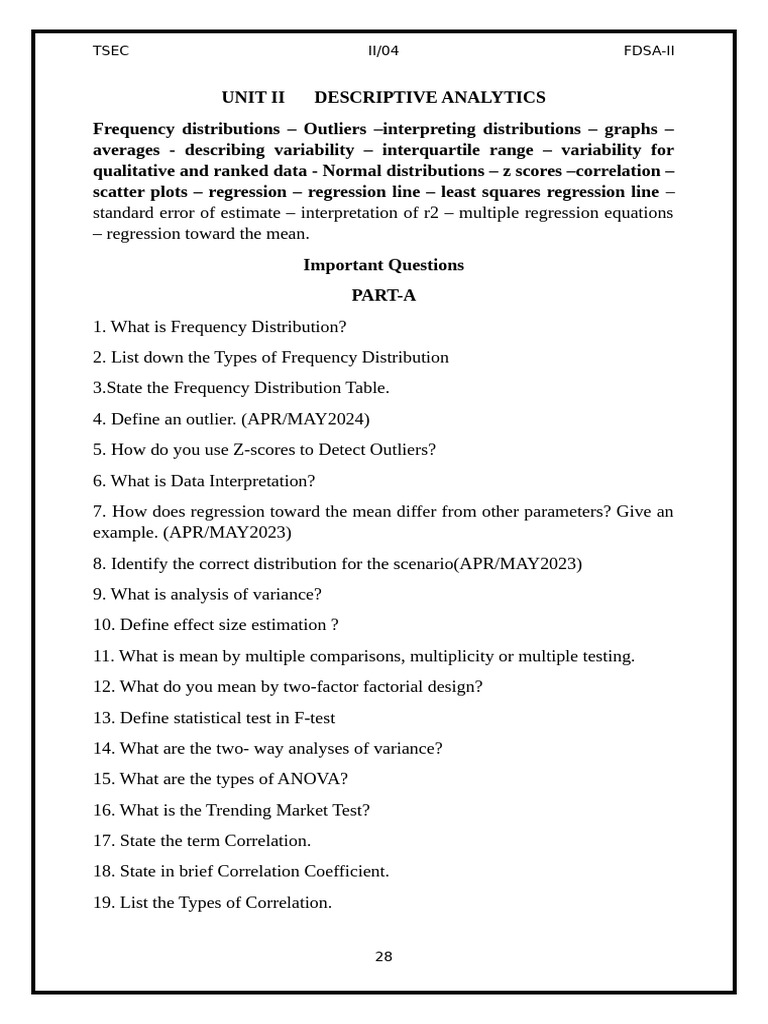 Unit Ii Descriptive Analytics | PDF | Analysis Of Variance | F Test
