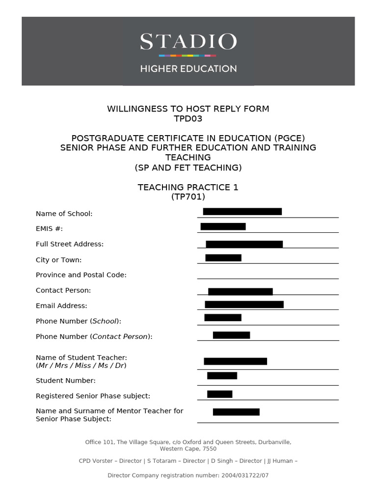 TP701 - TPD03 Willingness To Host Reply Form | PDF | Teachers ...