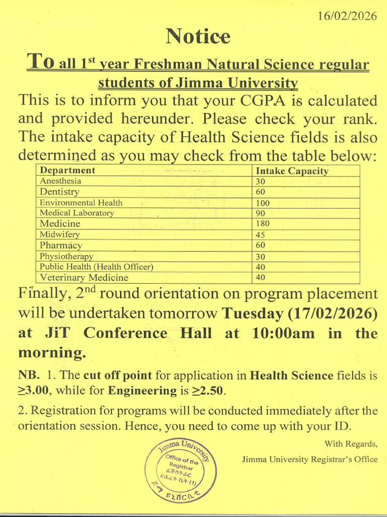 Notice To Freshman Students 2025 2026 | PDF