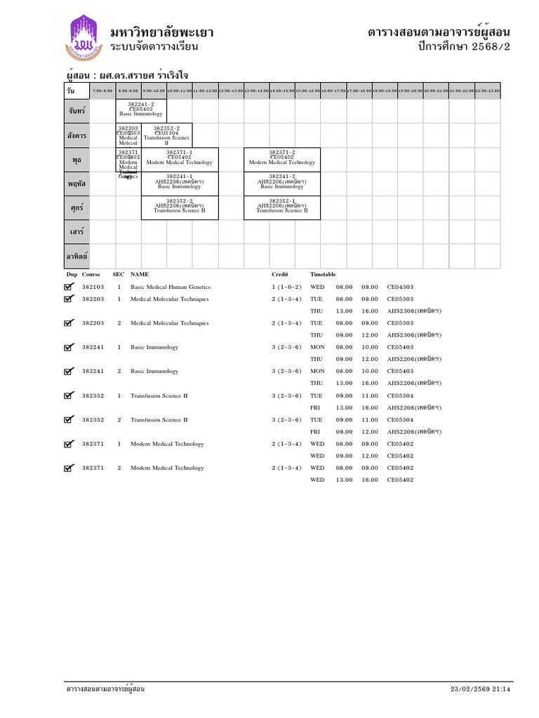 Dup Course SEC Name Credit Timetable | PDF