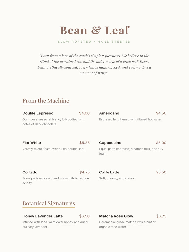 Bean and Leaf Menu | PDF