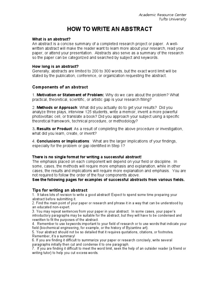 How To Write An Abstract For Tufts Symp | PDF